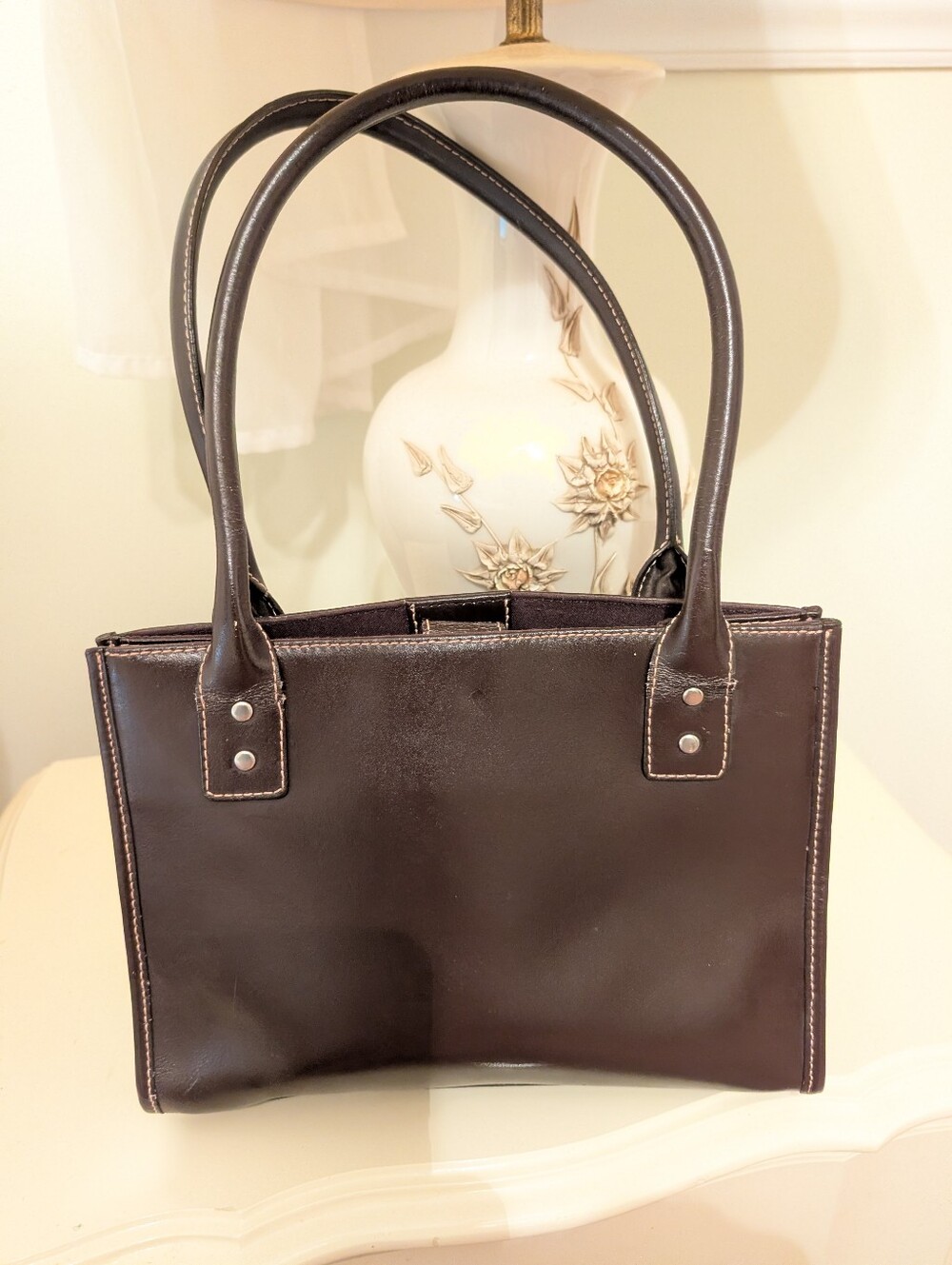 Wilson's Leather Maxima Brown Shoulder Bag Contrast Stitching - Flaws Plz See Pi